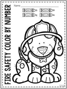 a fireman's coloring page with the words first safety dog in black and white