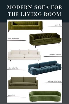 modern sofas for the living room with text overlaying that reads modern sofa for the living room