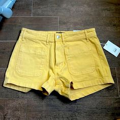 Questions? Leave A Comment Below! Trendy High Waist Yellow Jean Shorts, Yellow Cotton Shorts With Pockets, Trendy Yellow Bottoms With Pockets, Trendy Yellow Shorts With Pockets, High Rise Yellow Cotton Shorts, Yellow High-waisted Jean Shorts For Summer, High Rise Yellow Bottoms For Summer, High Waist Yellow Jean Shorts For Spring, Yellow Bottoms With Pockets For Spring