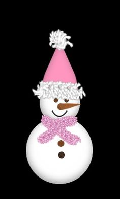 a snowman wearing a pink hat and scarf