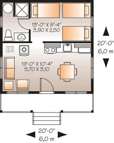 the floor plan for a small house with two bedroom and one bathroom, is shown