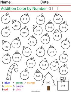 the addition color by number christmas ornament worksheet for kids to learn how to