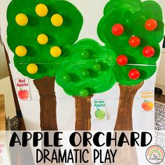 an apple orchard dramatic play for kids to learn how to draw and paint the trees