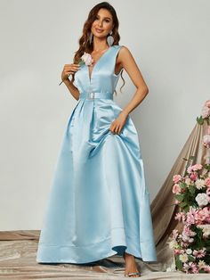 Product Code: FSWD0731 Embellishment: Satin Fabric: 100% Polyester Back Style: Zipper Up Fully Lined: Yes Built-in Bra: No Available Color: Blue Stretch: Moderate Fits true to size Imported Model Information: Height: 5' 2" Bust: 33.5'' Waist: 24“ Hips: 35.5” wearing US size Small