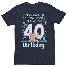 Celebrate your birthday in style with this Spongebob themed t-shirt! Celebrate your birthday in style with this Spongebob themed t-shirt! Crewneck Short Sleeves FABRIC & CARE Cotton Machine wash Imported Size: XL. Color: Navy. Gender: male. Age Group: adult. Pattern: Graphic. Spongebob Gary, Embroidery Tshirt, Spongebob Squarepants, Pattern Graphic, 30th Birthday, 40th Birthday, Tshirt Print, Short Sleeve Tee, Age Group