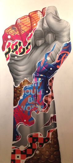 a painting of a fist with different colors and patterns on it's side, as well as the words do you believe?