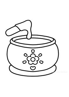 a drawing of a bowl with a spoon sticking out of it's top and hearts on the side