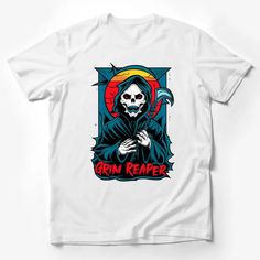 Grim Reaper Skull Design T-Shirt, Scythe and Sunset Graphic Tee, Horror Apparel, Unisex Gothic Clothing Male T-Shirt Custom graphic T-Shirt.Customize your color White Halloween T-shirt With Front Print, Crew Neck Skull Print Band Merch Top, Crew Neck Skull Print Top Band Merch, Band Merch Crew Neck Top With Skull Print, White Skull Graphic Print T-shirt, Cotton Skull Print Short Sleeve T-shirt, White Cotton T-shirt With Skull Print, Fan Merchandise Tops With Skull Screen Print, White Skull Print Short Sleeve T-shirt