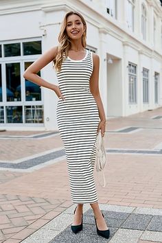 Black & White Sleeveless Front Button Polka Dot Midi Dress French Outfits, Beachwear Dresses, Polka Dot Midi Dress, Affordable Swimwear, Make Memories, Swimsuit Fashion, White Sleeveless, Body Shape, Body Shapes