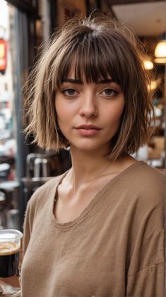 #ShortHair #PixieCut #BobHaircut #ShortHairDontCare #CroppedHair #ShortAndSweet #ChoppyCut #ShortHairStyle #SassyShortHair #LayeredCut Short Bob Hair With Fringe, Short Hair With Short Fringe, Short Hair Bangs Square Face, Neck Length Bob With Bangs, Bangs For Round Face Short Hair, Textured Bob With Fringe, Short Bob With Bangs Round Face, Fringe Bangs Short Hair, Franje Pony