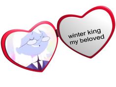 two heart shaped magnets with the words winter king and my beloved