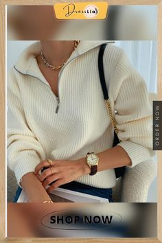 Winter Women's Turtleneck Sweater Pullover Women Zipper Turn Down Soft Beige Knitted Oversize Jumper Loose Vintage Warm Sweaters Knitted Turtleneck, Zippers Fashion, Oversized Sweater Women, Pullover Women, Ladies Turtleneck Sweaters, Loose Pullover, Soft Beige, Womens Turtleneck, Warm Sweaters