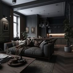 a living room filled with furniture next to a window