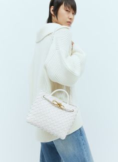 Small Andiamo handbag in intrecciato woven leather. Top handle Detachable crossbody strap Front gold-tone hardware Magnetic closure Intrecciato weave One main compartment Interior zip pocket Made in Italy 100% Leather Color: White Code: 766014 VCPP1 9156 SKU: bov0255073wht Our Products Are 100% Genuine. In All Cases We Stand By The Authenticity Of Every Product Sold On Our Site. Louis Vuitton Shoulder Bag, New Instagram, Chanel Handbags, Crossbody Strap, Leather Top, Magnetic Closure, Bottega Veneta, Top Handle, Zip Pockets