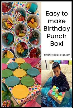 a collage of photos with the words easy to make birthday punch box