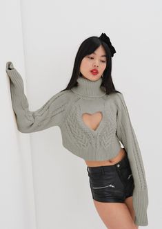 The sweater of your fall mood board dreams. Fitted Open Knit Cropped Sweater, Luxury Fitted Cropped Sweater, For Love And Lemons Sweater, Cutout Sweater Sleeves, Black Cutout Sweater, Fall Mood Board, Grey Sweater, Cut Out, Mood Board