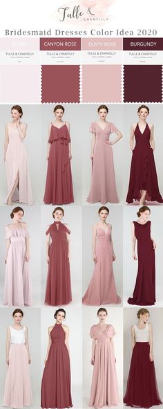 the bridesmaid dress color guide is shown in multiple colors and sizes, including pinks