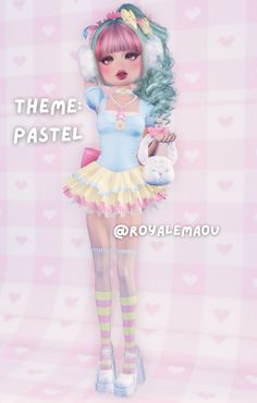 a girl with pink hair holding a teddy bear in her hand and the words theme pastel on it