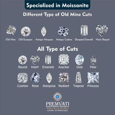 different types of diamonds and their names are shown in this poster, which shows the different cuts