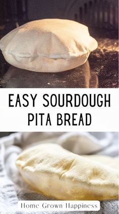 an easy sourdough pita bread recipe is ready to be made in the oven