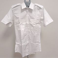 M&H Uniforms Pilot Shirt Size 15 Tapered Fit New In Original Packaging White Slim Fit Short Sleeve T-shirt, Fitted White Collared T-shirt, White Slim Fit Collared Top, White Fitted Collared T-shirt, Classic White Short Sleeve Dress Shirt, White Short Sleeve Classic Dress Shirt, Cotton Short Sleeve Uniform Tops, Uniform Style Cotton Tops With Short Sleeves, Cotton Uniform Tops With Short Sleeves