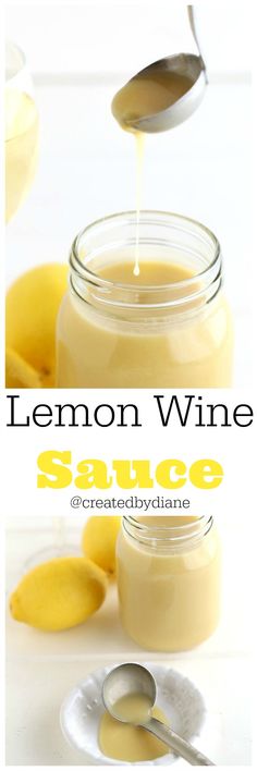 lemon wine sauce in a mason jar with spoon