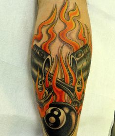 Pinstripe Tattoo, Rockabilly Tattoo Sleeve, Eightball Tattoo, Piston Tattoo, Rockabilly Tattoos, Hot Rod Tattoo, Trident Tattoo, Wheel Tattoo, Pocket Watch Tattoos