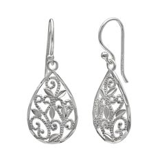 Featuring an intricate filigree pattern and diamond-cut details, these PRIMROSE sterling silver teardrop earrings are a chic and eye-catching finishing touch to your look.EARRING DETAILS Length: 18 mm Backings: fishhook Metal: sterling silver Plating: silver Finish: polished Size: One Size. Gender: female. Age Group: adult. Sterling Silver Filigree Teardrop Earrings, Elegant Sterling Silver Filigree Teardrop Earrings, Formal Filigree Teardrop Earrings, Vintage Style Outfits Retro, Filigree Pattern, Outfits Retro, Sterling Silver Drop Earrings, Sterling Silver Filigree, Silver Filigree