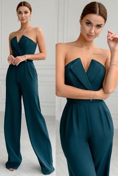 Check our remarkable v-neck jumpsuit ☘️ Graduation Dress Winter, Grad Outfits, Beautiful Jumpsuits, Bridal Jumpsuit, Fashion Tops Blouse, Classy Dress Outfits, Easy Trendy Outfits, Prom Outfits, Instagram Outfits