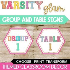 group and table signs for classroom decor with the text, choose from 1 to 10