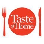 the taste of home logo is shown on a plate with fork, knife and spoon