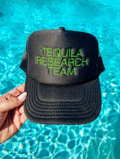 Tequila Research Team Trucker Hat Embroidered Custom Hats Bachelorette Hat Party Vacation Vibes Foam trucker hat, 5 panel with a snap back closure, Otto brand  Choose your hat color and thread colors to make it yours!  Handmade in Plano, Texas. Tequila Trucker Hat, Bachelorette Hats, Plano Texas, Custom Trucker Hats, Hat Party, Shirt Design Inspiration, Vacation Vibes, Hat Patches, Cruise Wear