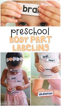 a collage of photos with the words preschool body part labeling