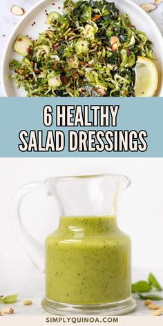 four healthy salad dressings with text overlay that reads 6 healthy salad dressings