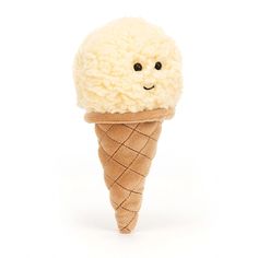 an ice cream cone with a smiley face on it's head, sitting in front of a white background