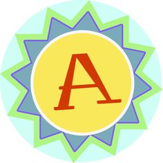 the letter a is surrounded by an orange and blue sunburst on a white background