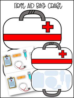 two suitcases with first aid stickers next to it and the words first aid bag cut out