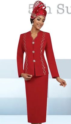 Fifth Sunday 52815-MA ( 3pc PeachSkin Ladies Suit For Sunday ) Sunday Dress Church, Church Skirts, Church Suits And Hats, Red Prom Dress Long, Ladies Suit, Women Church Suits, Classy Suits, African Print Dress Designs, Embellished Skirt