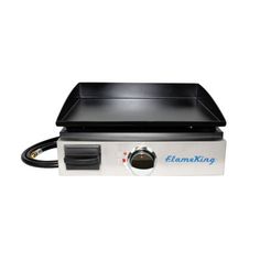 an electric griddle grill with the words flame king on it's front and side