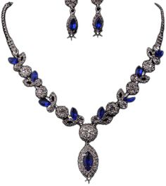 Blue Crystal Jewelry Sets For Wedding, Elegant Blue Jewelry Sets With Rhinestones, Blue Crystal Rhinestone Necklace For Wedding, Formal Blue Jewelry Sets With Rhinestones, Blue Party Jewelry Sets With Rhinestones, Blue Rhinestone Jewelry Sets For Formal Occasions, Elegant Blue Rhinestone Necklace For Wedding, Blue Jeweled Wedding Jewelry Sets, Blue Jeweled Wedding Jewelry