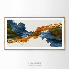 an abstract painting hangs on the wall