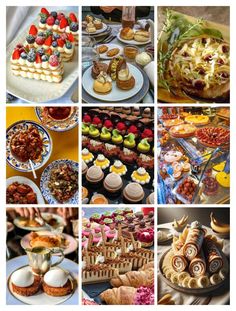 a collage of different pastries and desserts