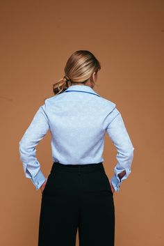 Business Blouse With Fold-down Collar For Spring, Chic Slim Fit Collared Blouse, Slim Fit Office Blouse With Buttons, Slim Fit Button Blouse For Office, Spring Business Blouse With Fold Down Collar, Slim Fit Buttoned Office Blouse, Office Slim Fit Blouse With Buttons, Chic Slim Fit Top For Office Wear, Relaxed Fit Shirt With Lapel Collar For Office