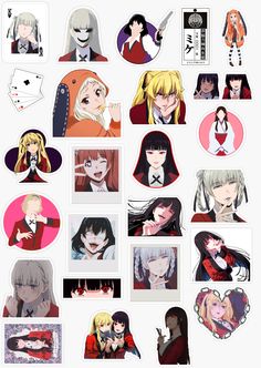 an assortment of stickers with anime characters on them, all in different colors and sizes