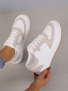 Women's Casual Sports Shoes, Fashionable Sneakers With Thick Soles, Low-Cut Lace-Up White Shoes, Outdoor Sports Running Shoes,Suitable For Any Season Khaki    PU Leather     Sports & Outdoor Shoes, size features are:Bust: ,Length: ,Sleeve Length: White Breathable Lace-up Canvas Shoes, White Flat Platform Sneakers With Laces, Sporty Flat Canvas Shoes, Sporty Flat Canvas Shoes For Sports, Comfortable White Sneakers With Flat Heel, Comfortable White Flat-heel Sneakers, Sporty Flat Canvas Shoes With Laces, White Low-top Walking Shoes With Vulcanized Sole, White Breathable Sneakers With Flat Heel