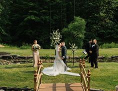 the bride and groom are getting married at the alter