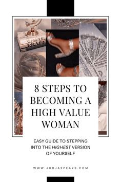 the cover of 8 steps to becoming a high value woman, with images of women's shoes and jewelry