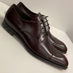 Caporicci 1115 Calf Leather Made In Italy Size 8 Color Espresso (Dark Brownish) Luxury Brown Almond Toe Derby Shoes, Luxury Brown Almond Toe Derby, Elegant Goodyear Welted Bridle Leather Oxfords, Elegant Brown Derby Shoes With Almond Toe, Elegant Brown Derby With Almond Toe, Elegant Brown Almond Toe Derby Shoes, Elegant Brown Almond Toe Derby, Elegant Brown Leather Shoes With Rubber Heel Cap, Elegant Brown Dress Shoes With Rubber Heel Cap