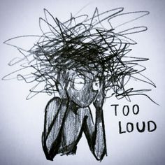 a drawing of a woman with her hair blowing in the wind and too loud written on it