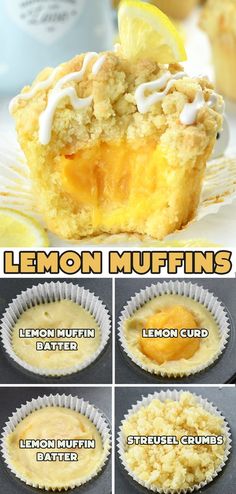 lemon muffins are shown with instructions for how to make them